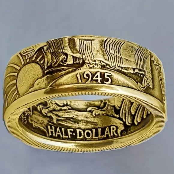 Brand New Vintage Golden Half Dollar Coin Ring - Picture 1 of 17